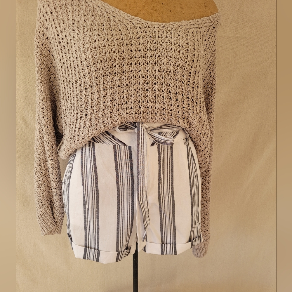 Cotton Striped Shorts With Tie Waist Size 11